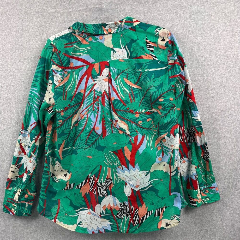 Talbots Women's Cotton Jungle Print Blouse Green Long Sleeve Size Large - Picture 4 of 10